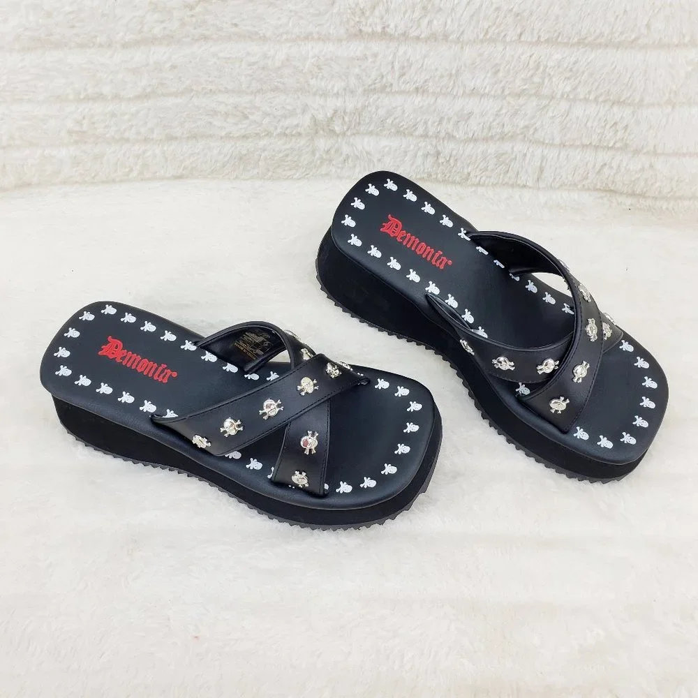 Flip Demonia Goth Slip On Wedge Sandals With Skull Studs Restocked